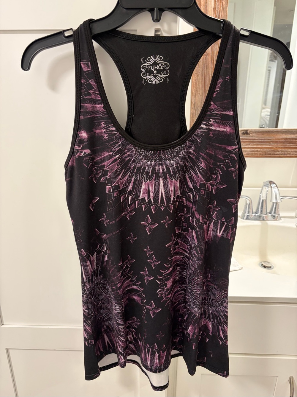 Ryka women’s Black & Purple Printed Racerback Tank Top